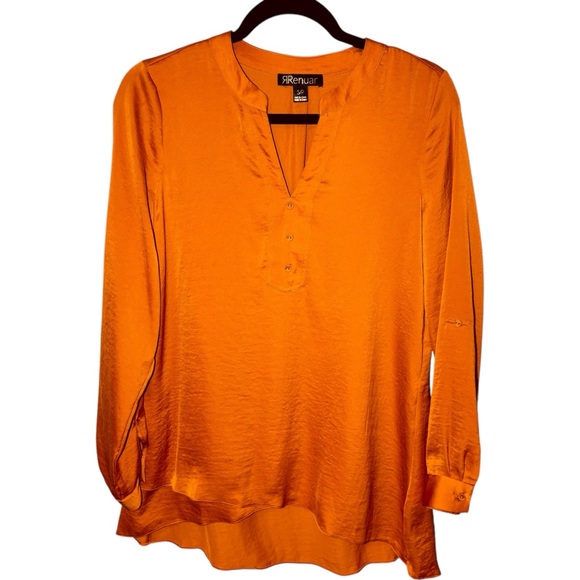 Renuar Women's Small Airflow Long Sleeve V Neck Top Blouse Shirt Orange‎ - Picture 1 of 4